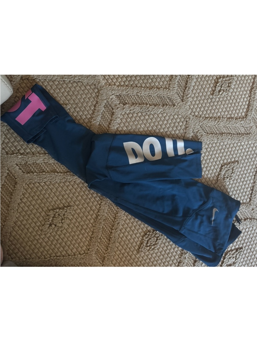 Nike Navy Blue Leggings with Pink Waist Accent